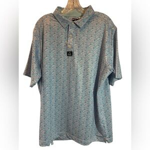 Deolax Polo Shirt Mens XLarge Blue Golf Performance Stretch Teacher School Print